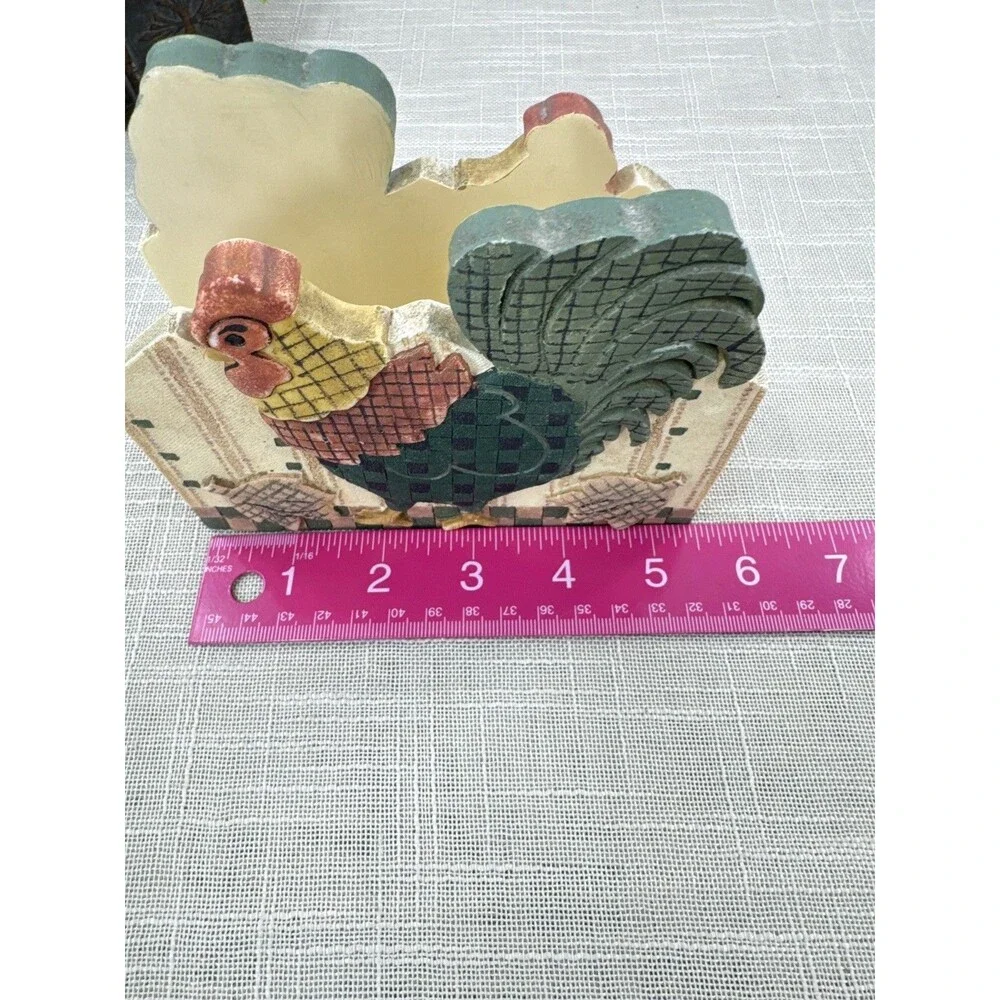 Vintage Rooster Hand Painted Resin Letter Napkin Holder Farmcore Country